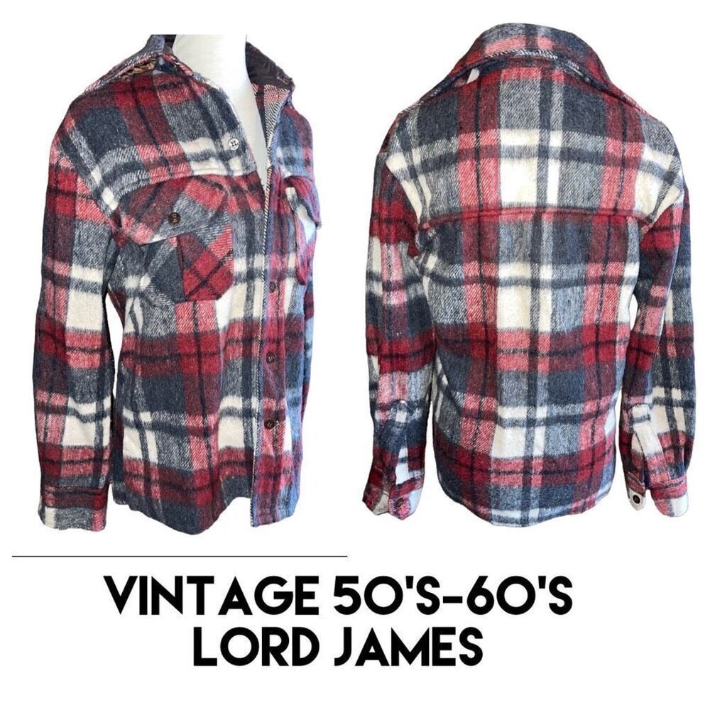 Lord James Mens Plaid Button Down Wool Blend Flannel Shirt S-Vintage…Very RARE!